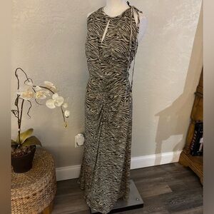 Ashley Graham Sleeveless Zebra-Print Maxi Dress in Beige Sz 2X NWT